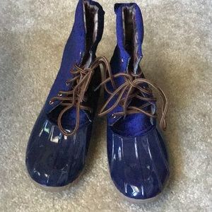 Royal Blue Boots with Plaid Interior